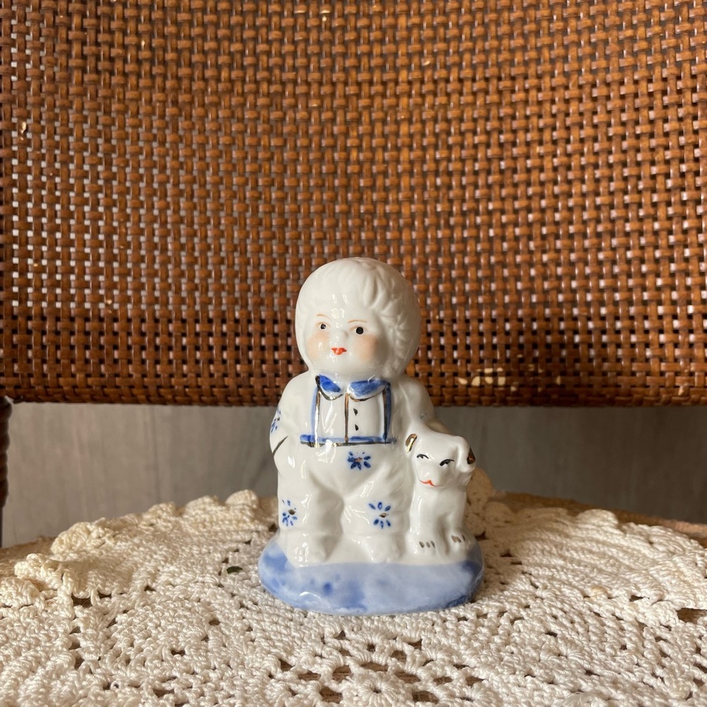 Vintage Porcelain Boy with Puppy Figurine